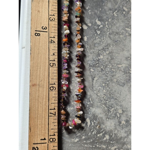 Vintage Gemstone Chip Necklace 34" Multi Color Natural Stone Boho Strand Jewelry - Picture 5 of 13